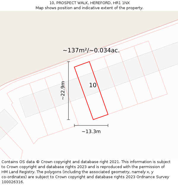 10, PROSPECT WALK, HEREFORD, HR1 1NX: Plot and title map