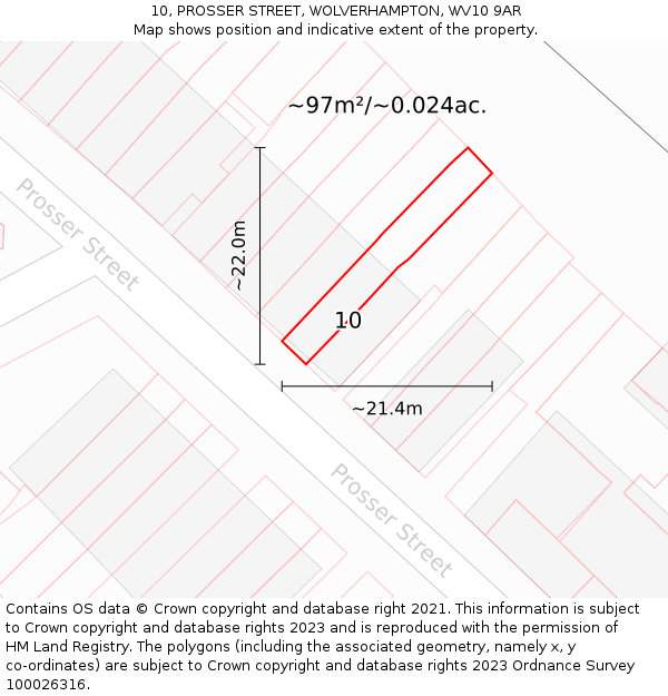 10, PROSSER STREET, WOLVERHAMPTON, WV10 9AR: Plot and title map