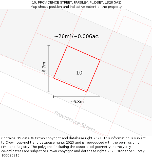 10, PROVIDENCE STREET, FARSLEY, PUDSEY, LS28 5AZ: Plot and title map