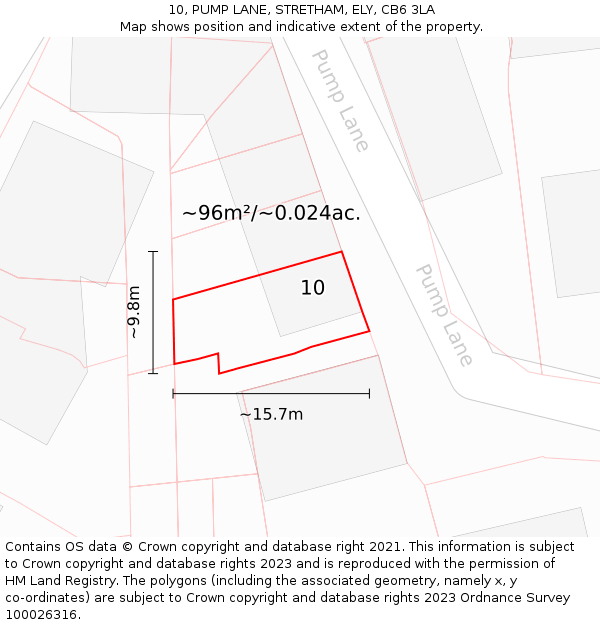 10, PUMP LANE, STRETHAM, ELY, CB6 3LA: Plot and title map