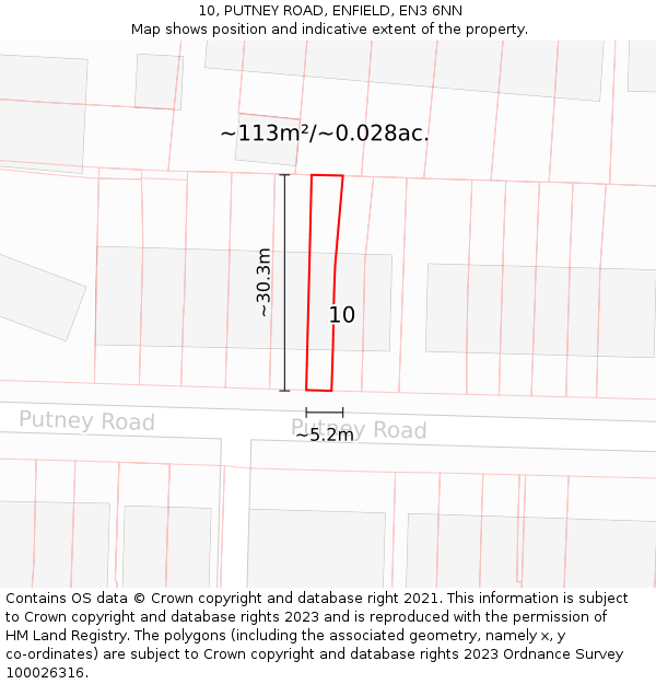 10, PUTNEY ROAD, ENFIELD, EN3 6NN: Plot and title map