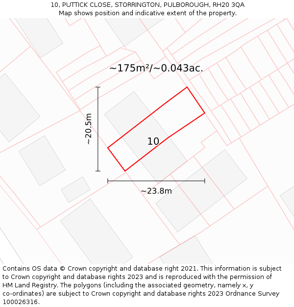 10, PUTTICK CLOSE, STORRINGTON, PULBOROUGH, RH20 3QA: Plot and title map