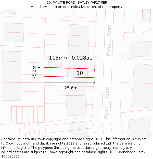 10, PYNATE ROAD, BATLEY, WF17 8EP: Plot and title map