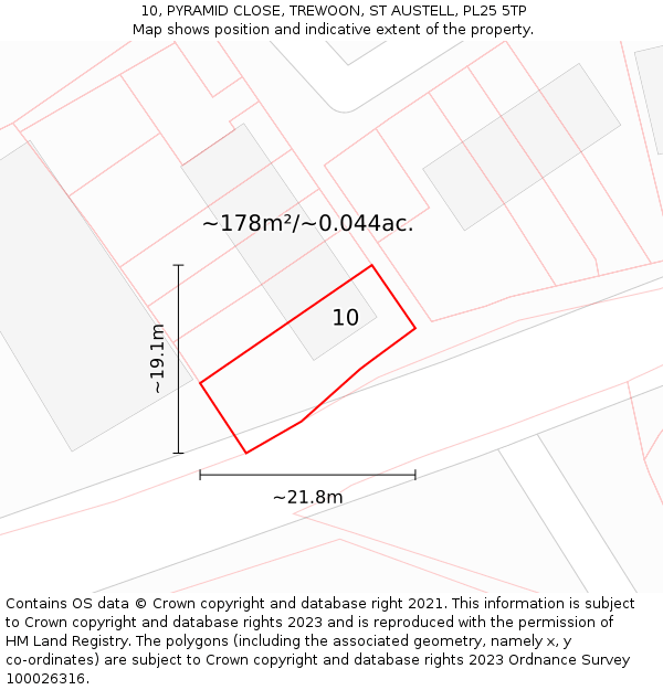 10, PYRAMID CLOSE, TREWOON, ST AUSTELL, PL25 5TP: Plot and title map