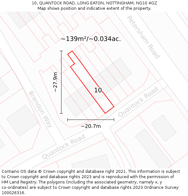10, QUANTOCK ROAD, LONG EATON, NOTTINGHAM, NG10 4GZ: Plot and title map