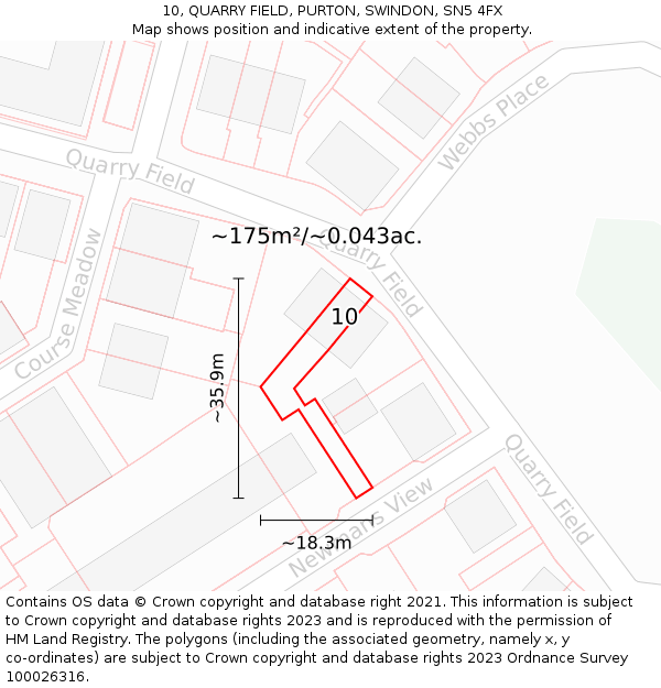 10, QUARRY FIELD, PURTON, SWINDON, SN5 4FX: Plot and title map