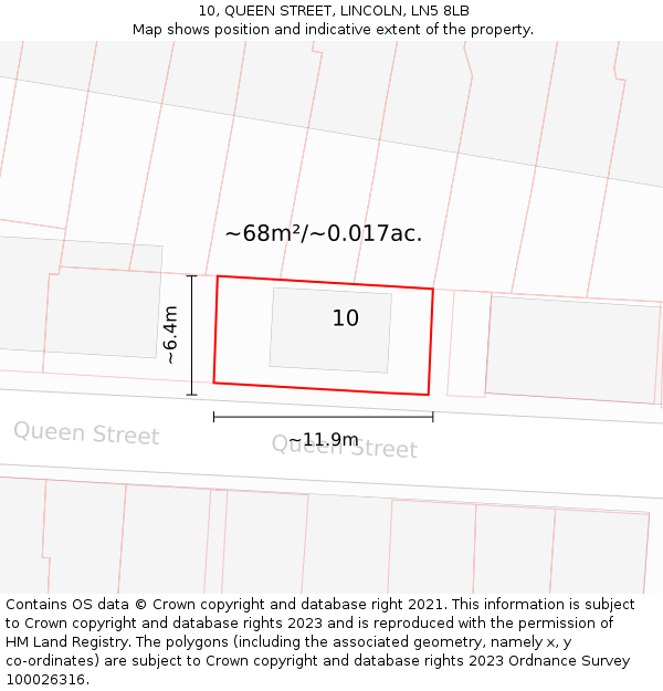 10, QUEEN STREET, LINCOLN, LN5 8LB: Plot and title map