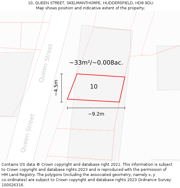 10, QUEEN STREET, SKELMANTHORPE, HUDDERSFIELD, HD8 9DU: Plot and title map