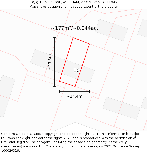 10, QUEENS CLOSE, WEREHAM, KING'S LYNN, PE33 9AX: Plot and title map
