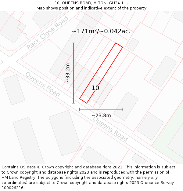 10, QUEENS ROAD, ALTON, GU34 1HU: Plot and title map