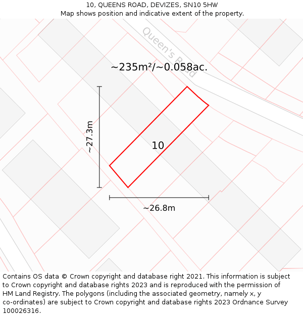 10, QUEENS ROAD, DEVIZES, SN10 5HW: Plot and title map