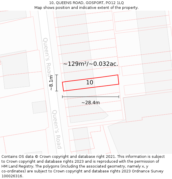 10, QUEENS ROAD, GOSPORT, PO12 1LQ: Plot and title map