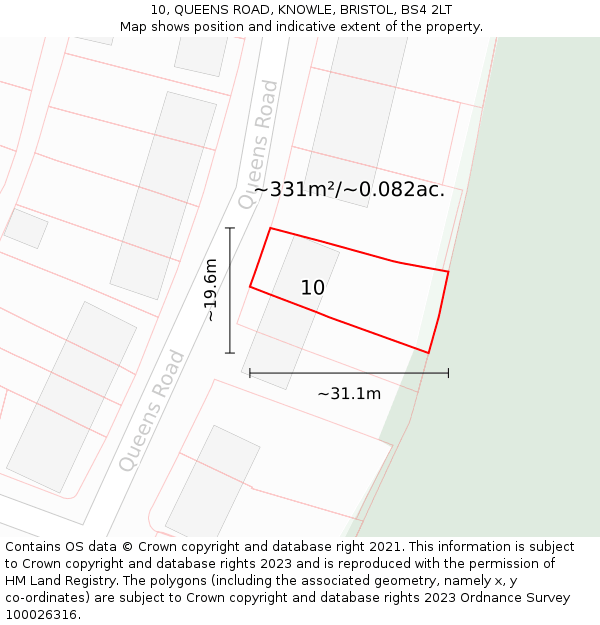 10, QUEENS ROAD, KNOWLE, BRISTOL, BS4 2LT: Plot and title map