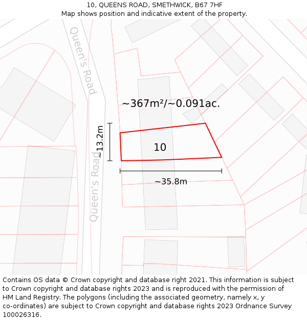 10, QUEENS ROAD, SMETHWICK, B67 7HF: Plot and title map