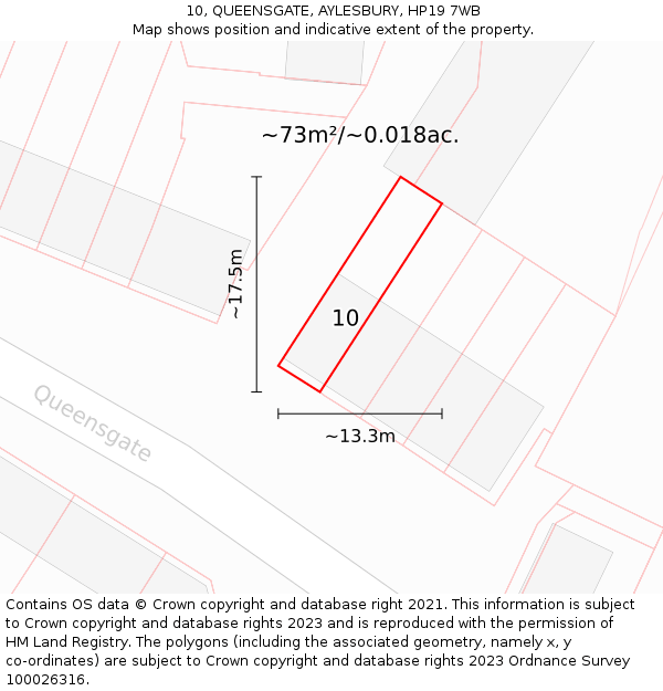 10, QUEENSGATE, AYLESBURY, HP19 7WB: Plot and title map