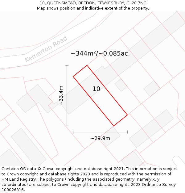 10, QUEENSMEAD, BREDON, TEWKESBURY, GL20 7NG: Plot and title map