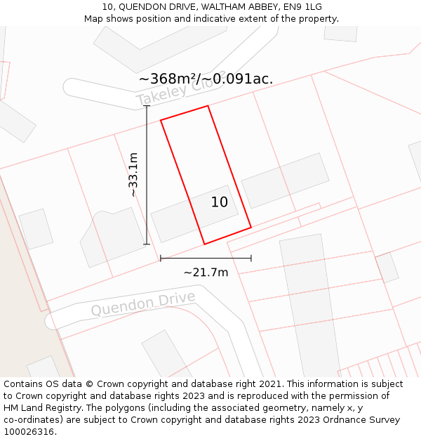 10, QUENDON DRIVE, WALTHAM ABBEY, EN9 1LG: Plot and title map
