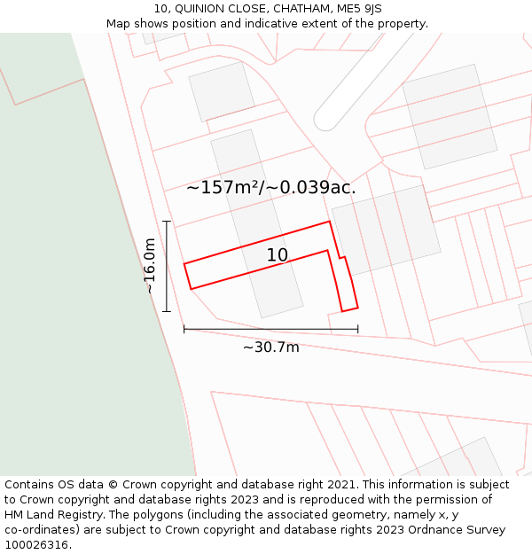 10, QUINION CLOSE, CHATHAM, ME5 9JS: Plot and title map