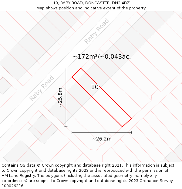 10, RABY ROAD, DONCASTER, DN2 4BZ: Plot and title map