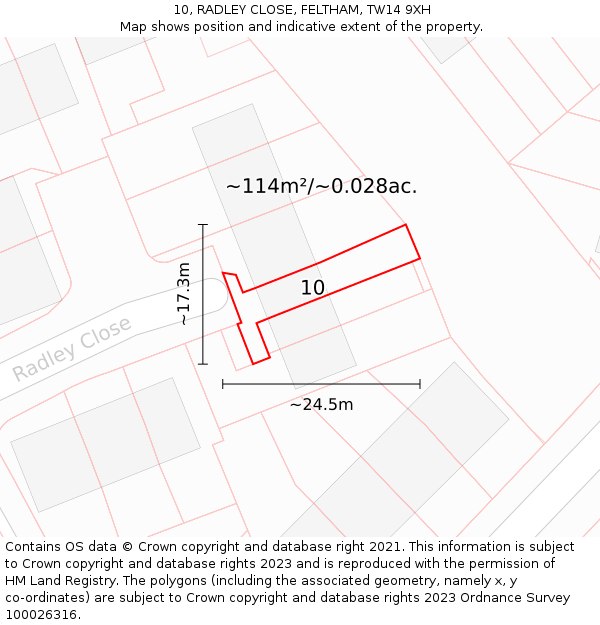 10, RADLEY CLOSE, FELTHAM, TW14 9XH: Plot and title map