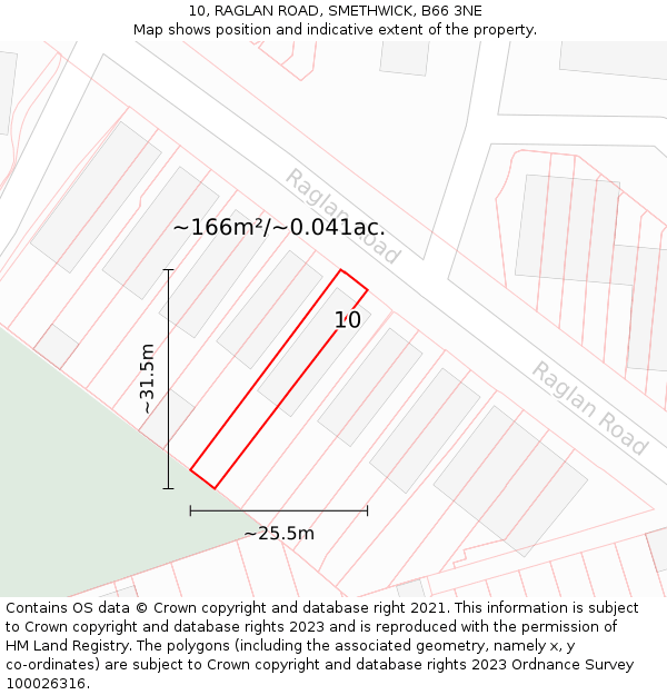 10, RAGLAN ROAD, SMETHWICK, B66 3NE: Plot and title map