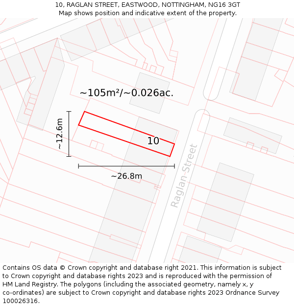 10, RAGLAN STREET, EASTWOOD, NOTTINGHAM, NG16 3GT: Plot and title map