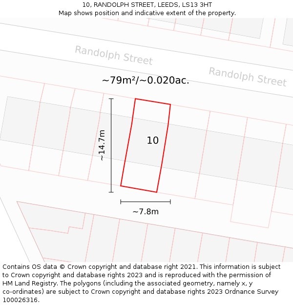 10, RANDOLPH STREET, LEEDS, LS13 3HT: Plot and title map