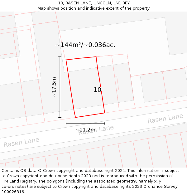 10, RASEN LANE, LINCOLN, LN1 3EY: Plot and title map