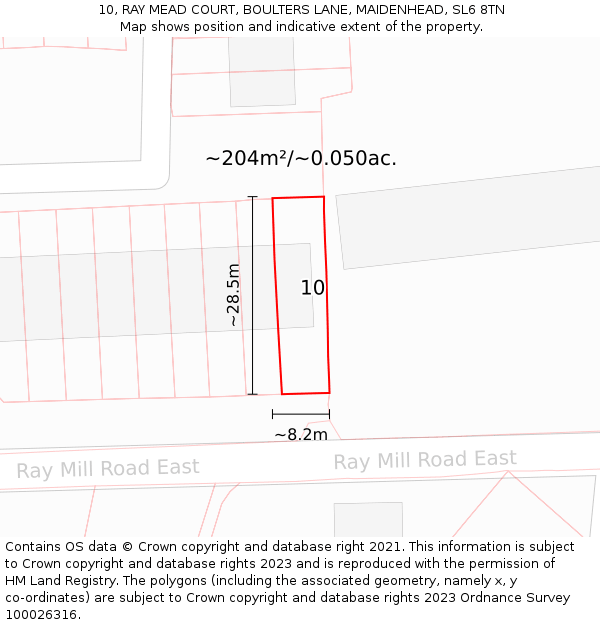 10, RAY MEAD COURT, BOULTERS LANE, MAIDENHEAD, SL6 8TN: Plot and title map