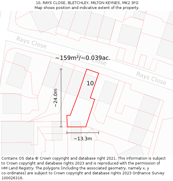 10, RAYS CLOSE, BLETCHLEY, MILTON KEYNES, MK2 3FG: Plot and title map