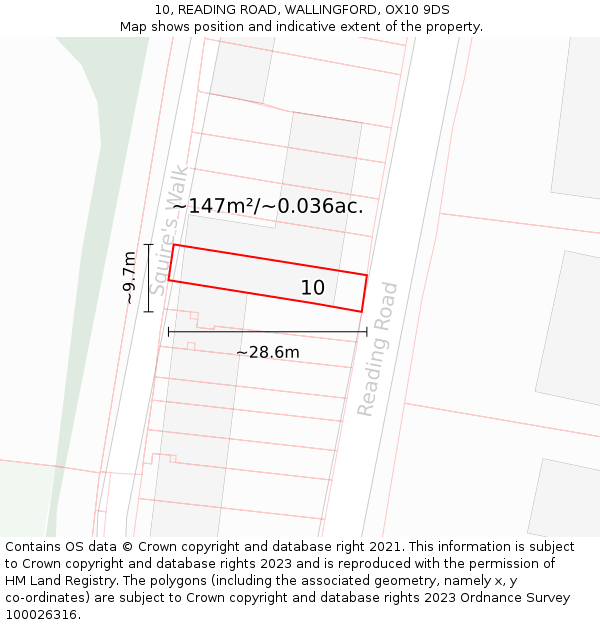 10, READING ROAD, WALLINGFORD, OX10 9DS: Plot and title map
