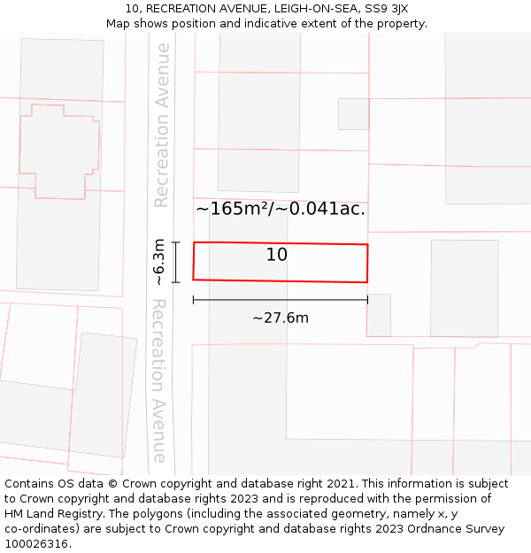 10, RECREATION AVENUE, LEIGH-ON-SEA, SS9 3JX: Plot and title map