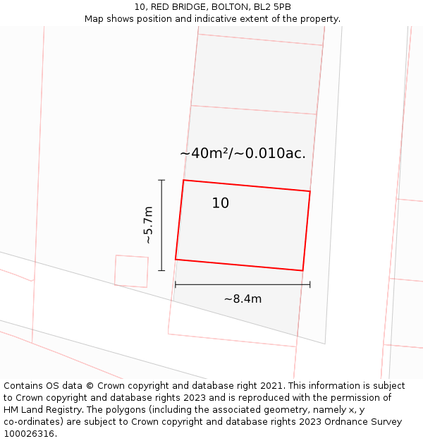 10, RED BRIDGE, BOLTON, BL2 5PB: Plot and title map