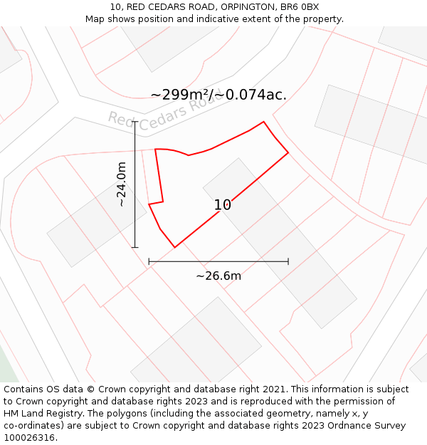 10, RED CEDARS ROAD, ORPINGTON, BR6 0BX: Plot and title map