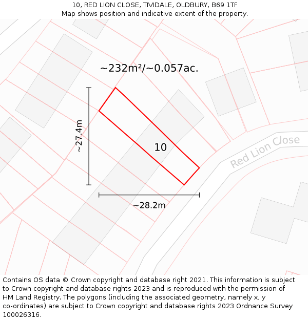 10, RED LION CLOSE, TIVIDALE, OLDBURY, B69 1TF: Plot and title map