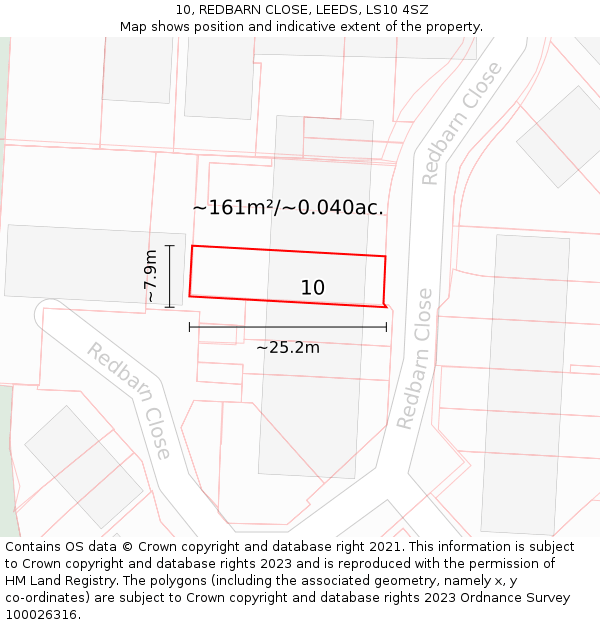 10, REDBARN CLOSE, LEEDS, LS10 4SZ: Plot and title map