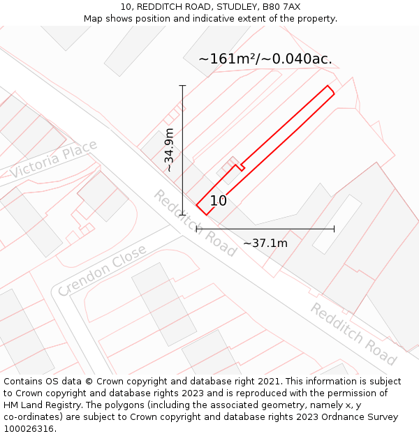 10, REDDITCH ROAD, STUDLEY, B80 7AX: Plot and title map
