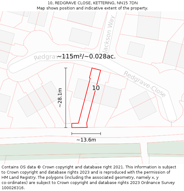 10, REDGRAVE CLOSE, KETTERING, NN15 7DN: Plot and title map