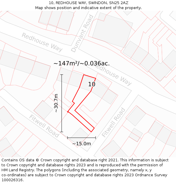 10, REDHOUSE WAY, SWINDON, SN25 2AZ: Plot and title map
