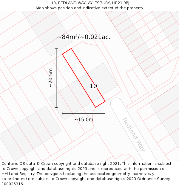 10, REDLAND WAY, AYLESBURY, HP21 9RJ: Plot and title map