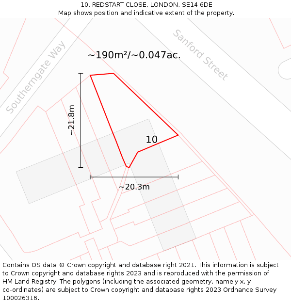 10, REDSTART CLOSE, LONDON, SE14 6DE: Plot and title map
