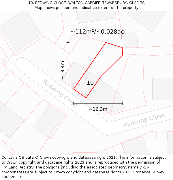 10, REDWING CLOSE, WALTON CARDIFF, TEWKESBURY, GL20 7SJ: Plot and title map