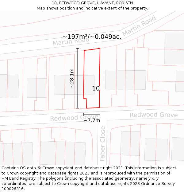 10, REDWOOD GROVE, HAVANT, PO9 5TN: Plot and title map