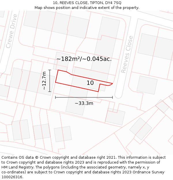 10, REEVES CLOSE, TIPTON, DY4 7SQ: Plot and title map