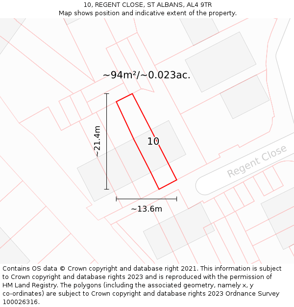 10, REGENT CLOSE, ST ALBANS, AL4 9TR: Plot and title map