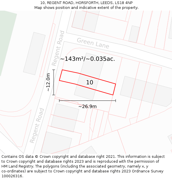 10, REGENT ROAD, HORSFORTH, LEEDS, LS18 4NP: Plot and title map