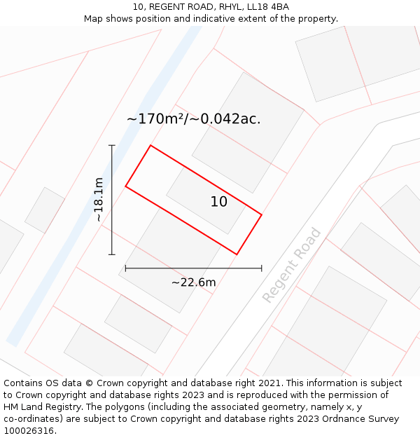 10, REGENT ROAD, RHYL, LL18 4BA: Plot and title map