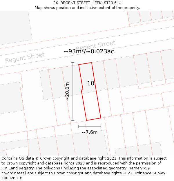 10, REGENT STREET, LEEK, ST13 6LU: Plot and title map