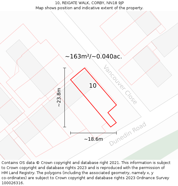10, REIGATE WALK, CORBY, NN18 9JP: Plot and title map