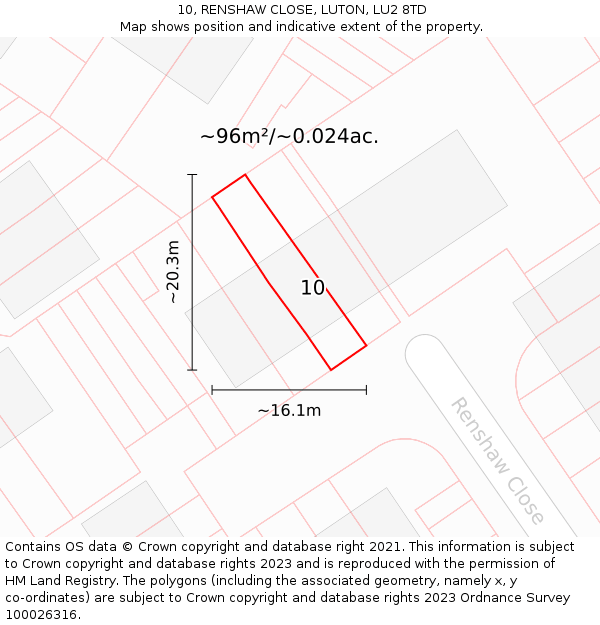 10, RENSHAW CLOSE, LUTON, LU2 8TD: Plot and title map